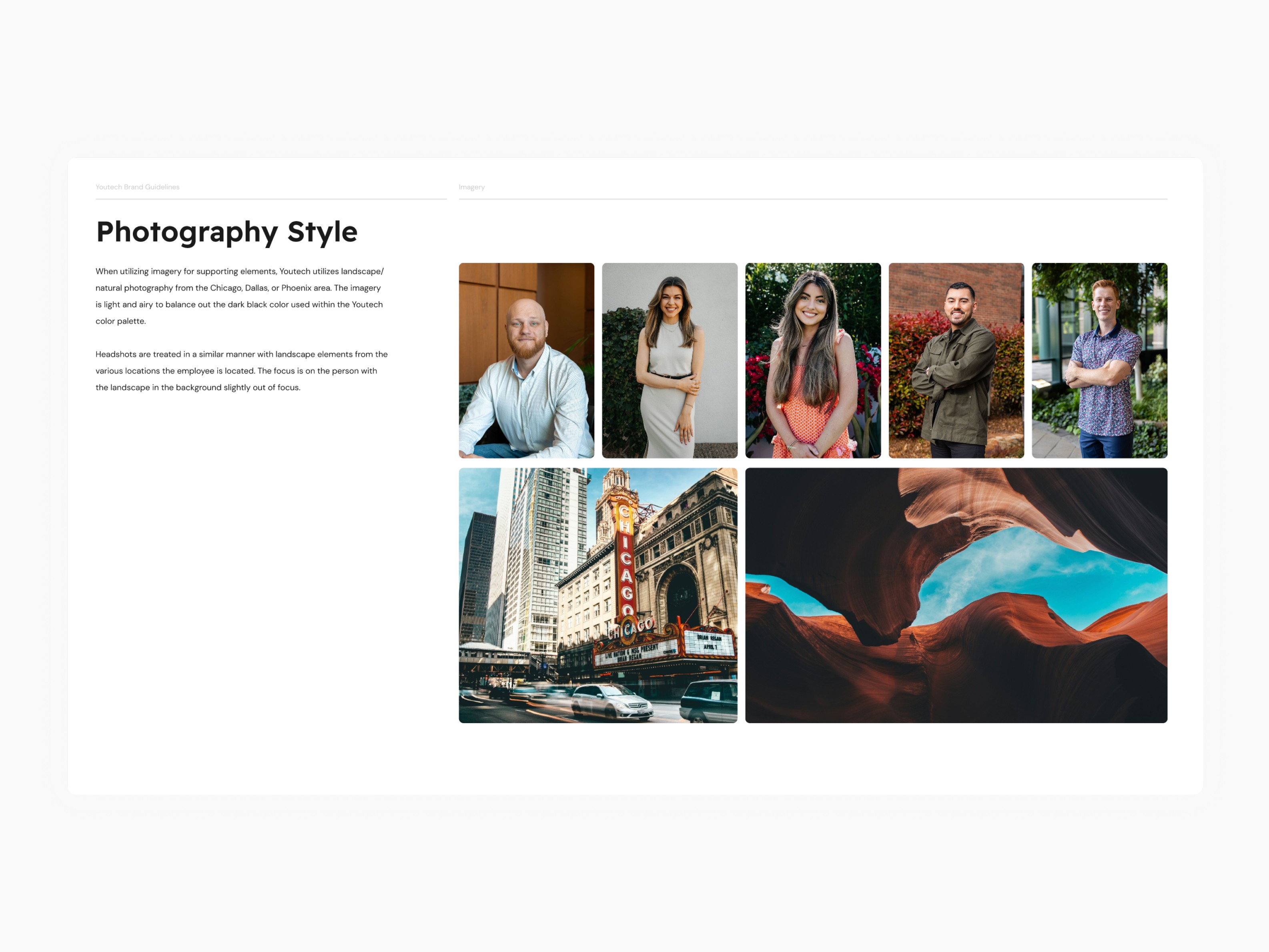 The photography page of the Youtech brand guidelines