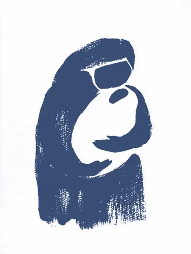 Blue mother and child illustration