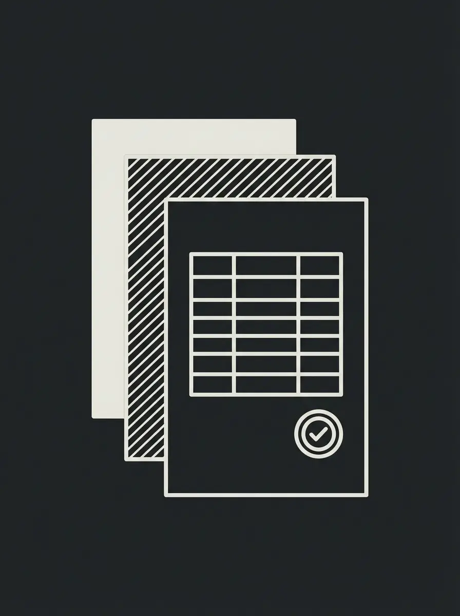 Stack of documents with grid and checkmark