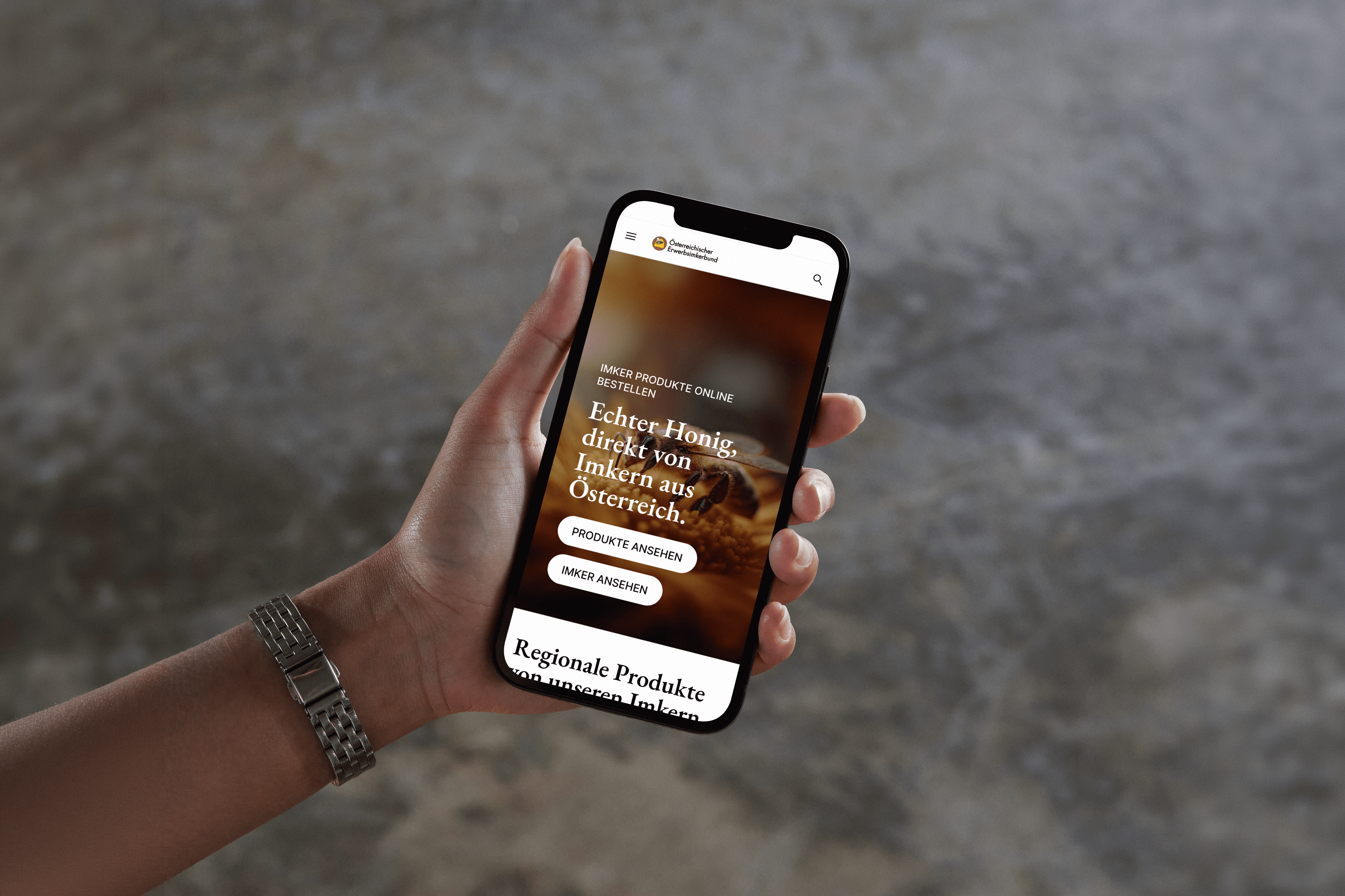 IPhone mit Website des österreichischen Erwerbsimkerbundes