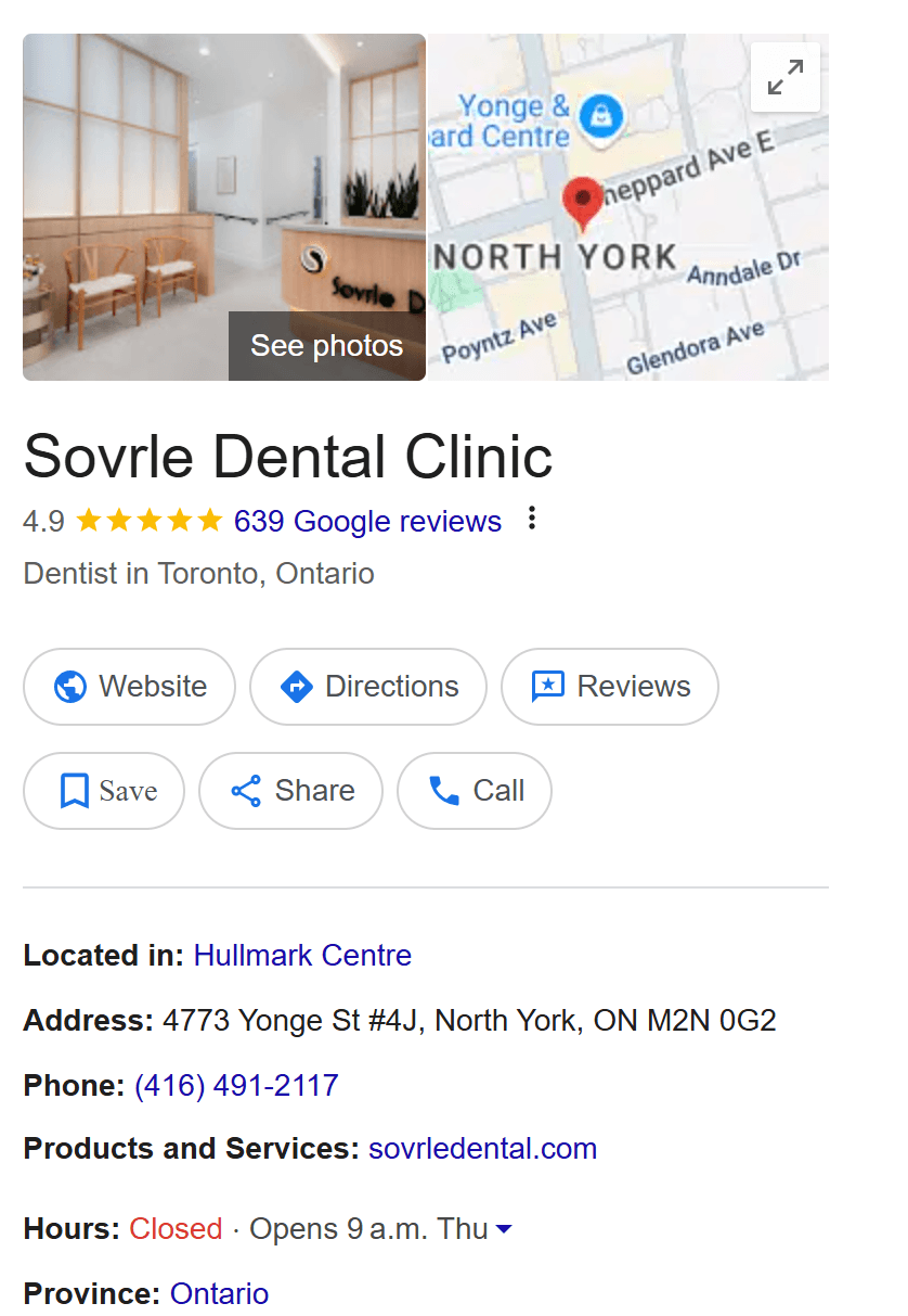 Sovrle Dental Google Business Profile