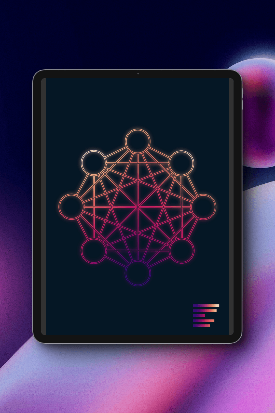 iPad with image of "Gradients" wallpaper/cover pack in network style