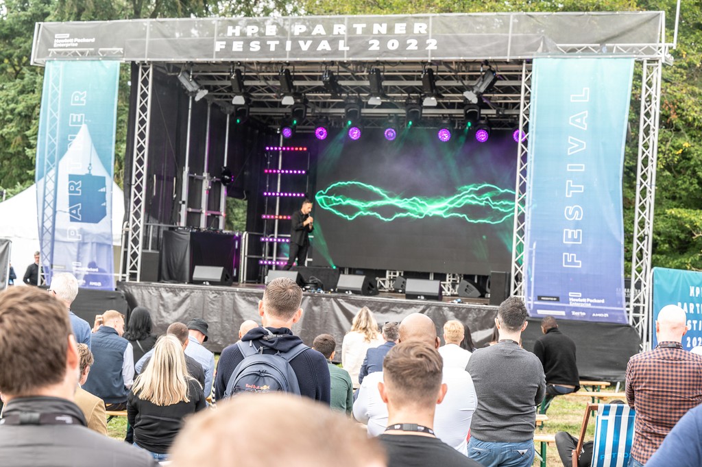 Branded HPE tent with digital demos