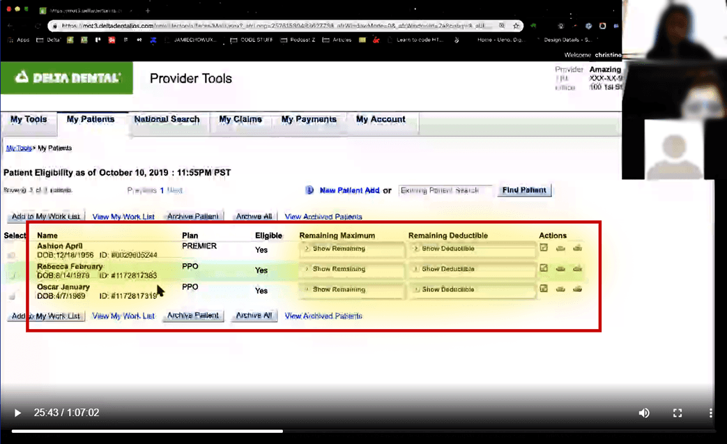 Step 1 screenshot for finding an existing patient
