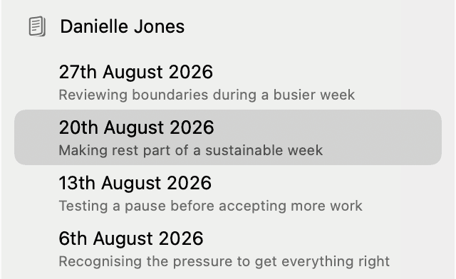 Danielle Jones in the sidebar with the same four sessions.