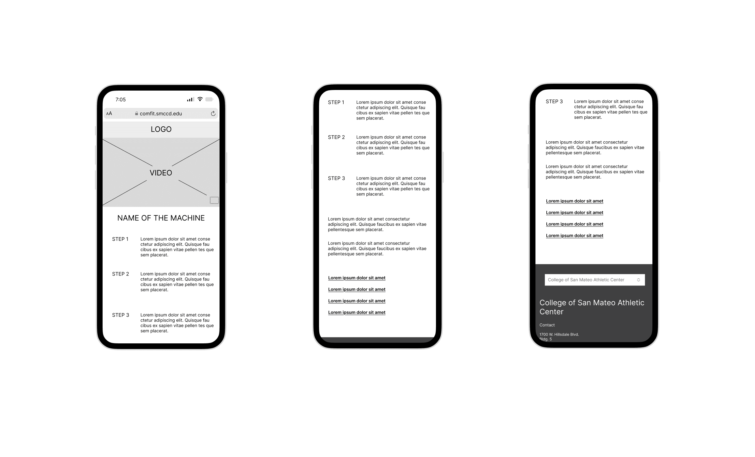 three low fidelity prototypes of the app