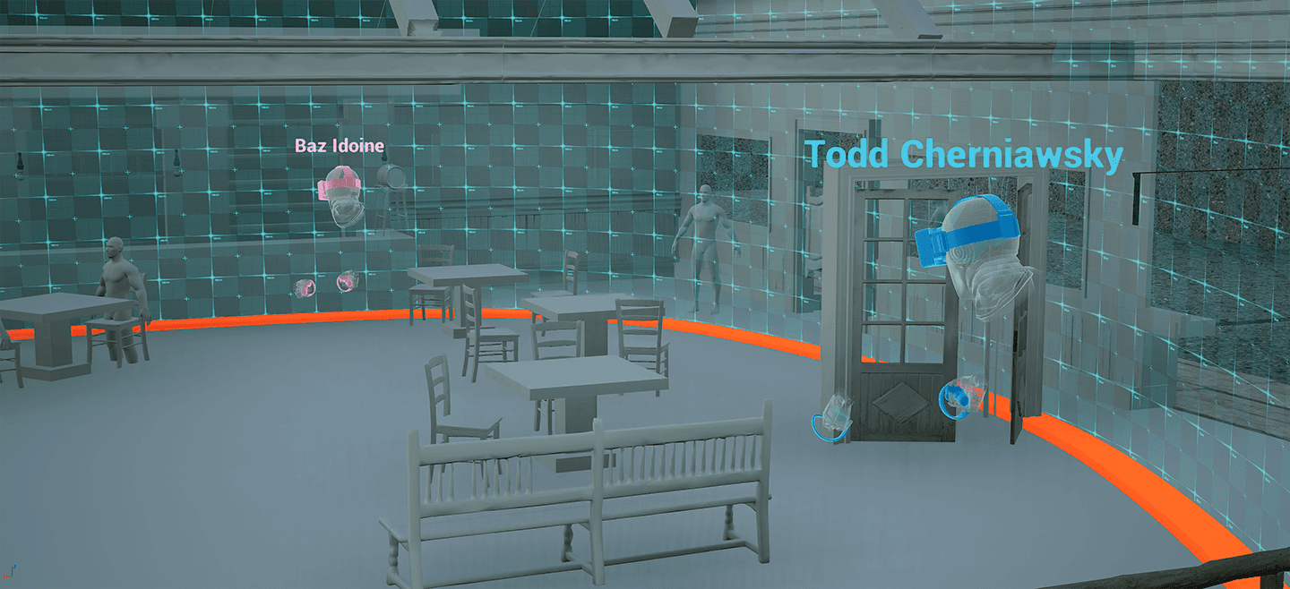 Baz and Todd critiquing the gray block-out in VR.