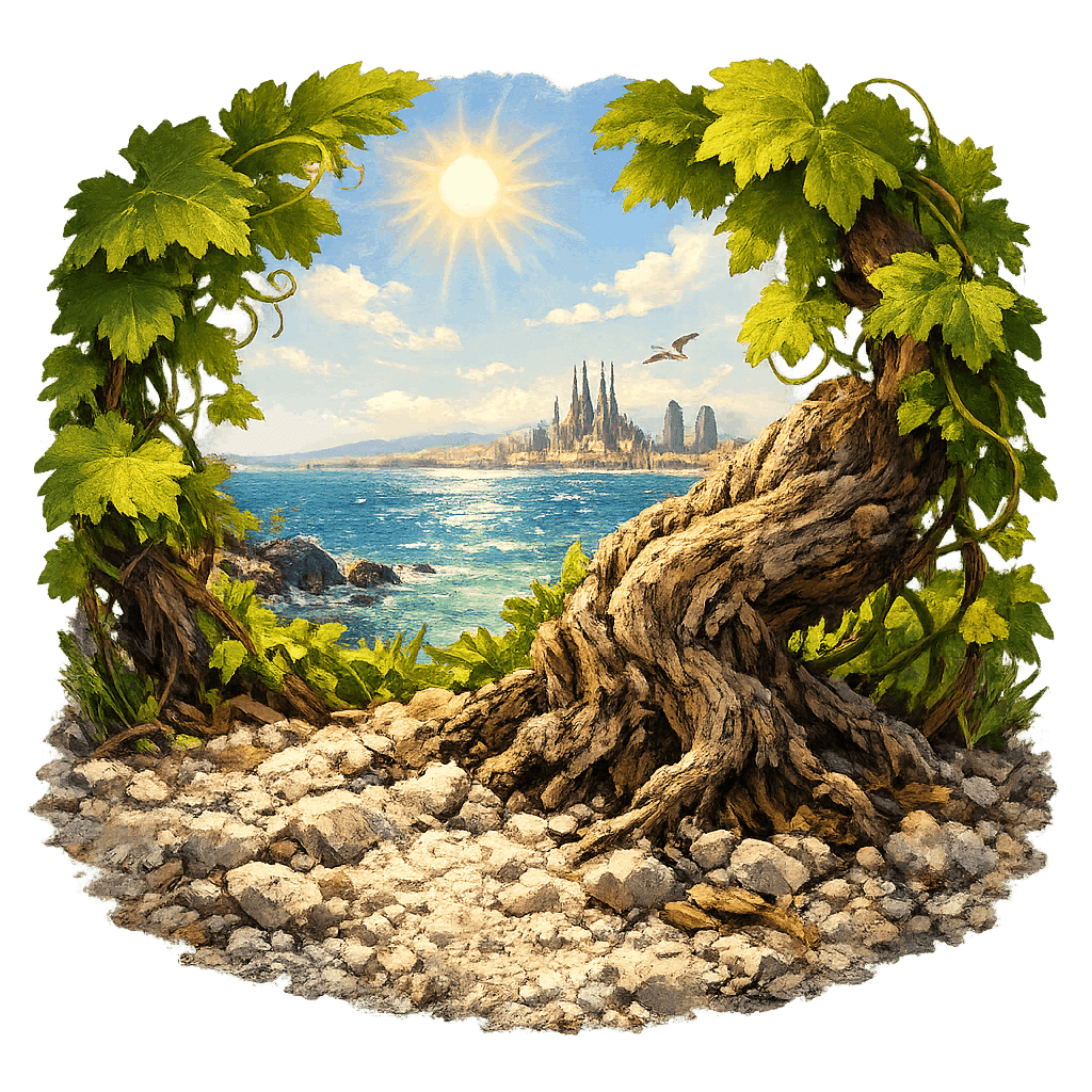 Detailed graphic of the Alella wine region.