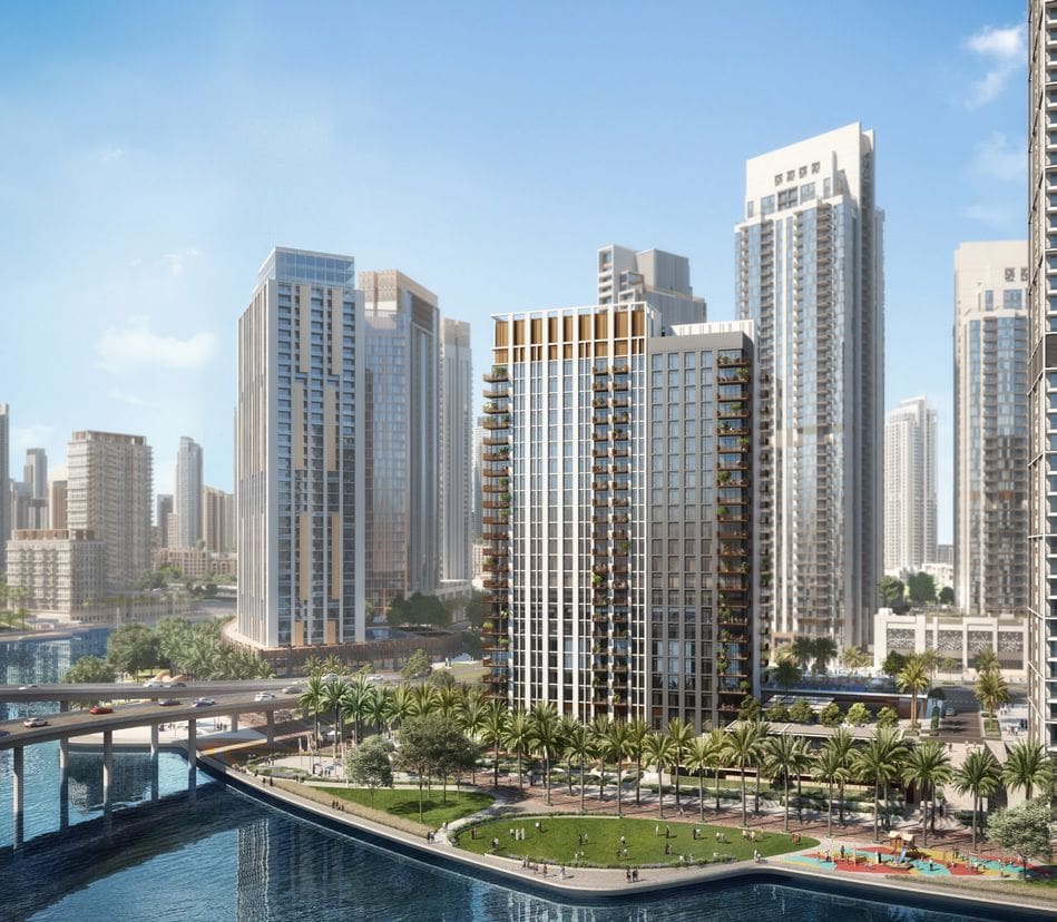 Visual depiction of the planned tower for Creek Crescent, highlighting its architectural features amidst the city landscape.