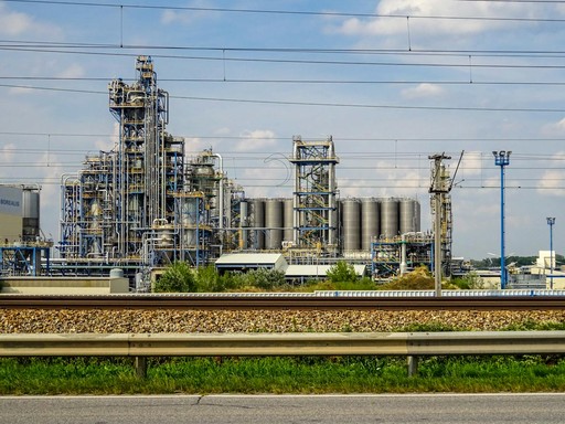 Chemical plant next to a freeway