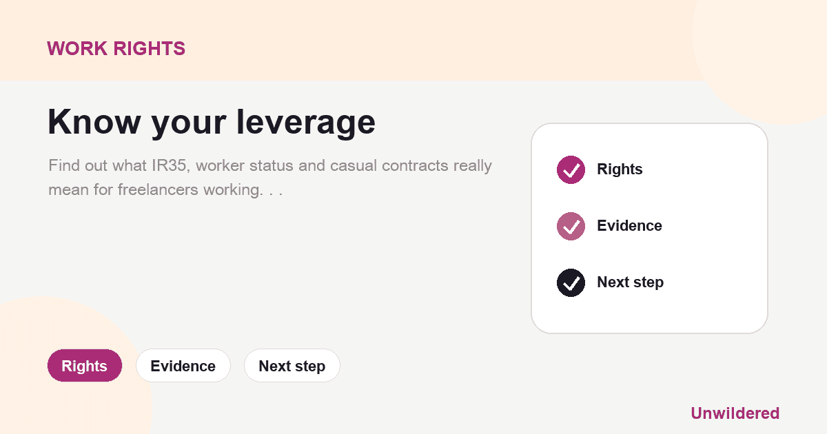 Explainer card for Freelancers at the BBC: IR35, Worker Status and Precarious Work (England and Wales, UK): Rights, Evidence, Next step.
