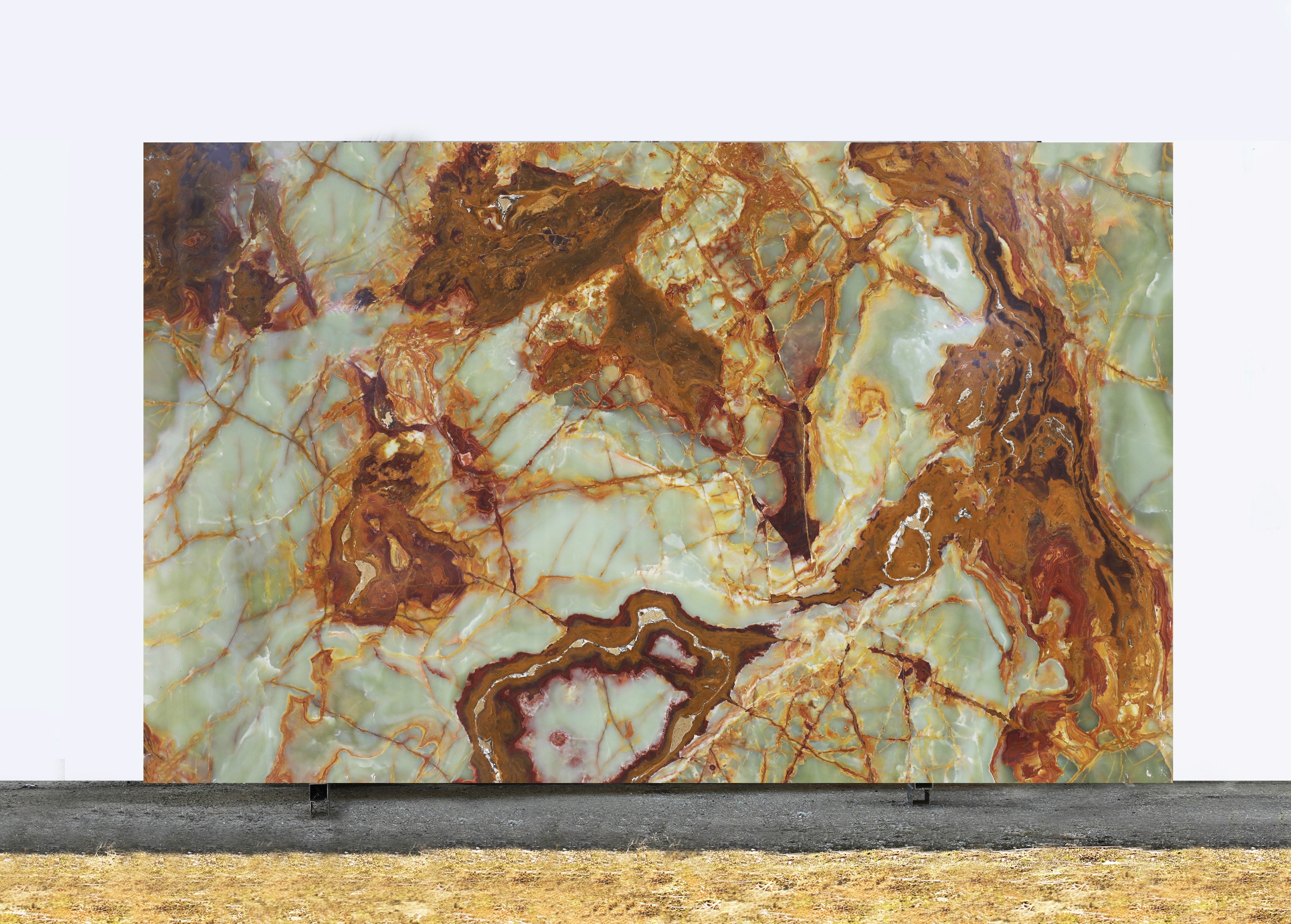 Polierte Persia Green Onyx slab mit braun-grüner Maserung