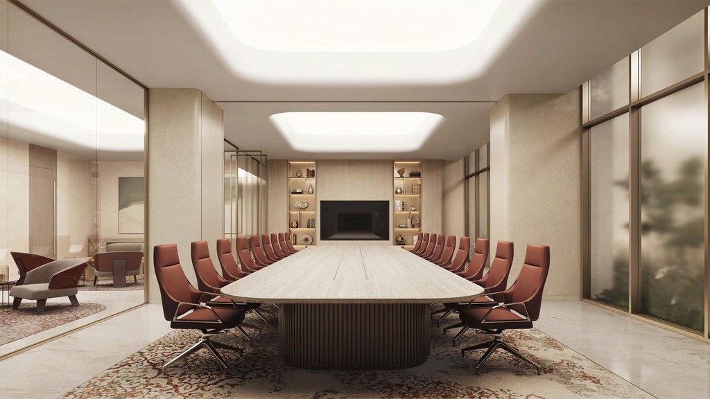 A conference room in Palm Beach Tower 2 featuring a long table surrounded by chairs.