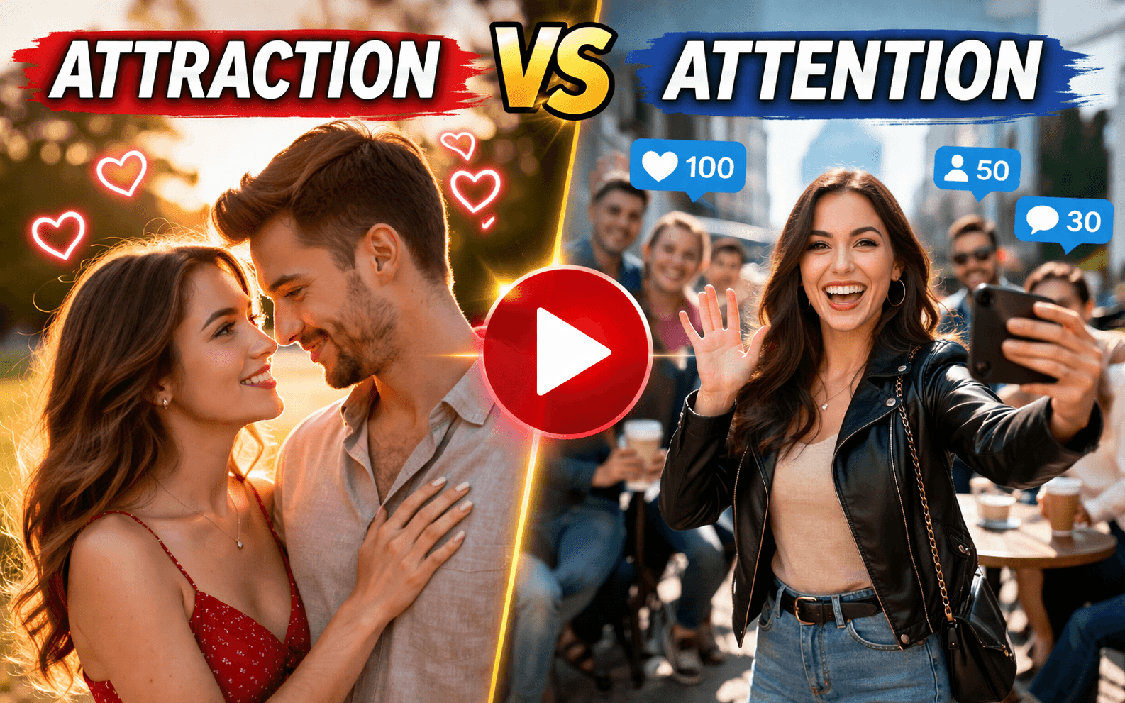 Thumbnail comparing attraction vs attention, showing the difference between genuine interest and attention-seeking behavior