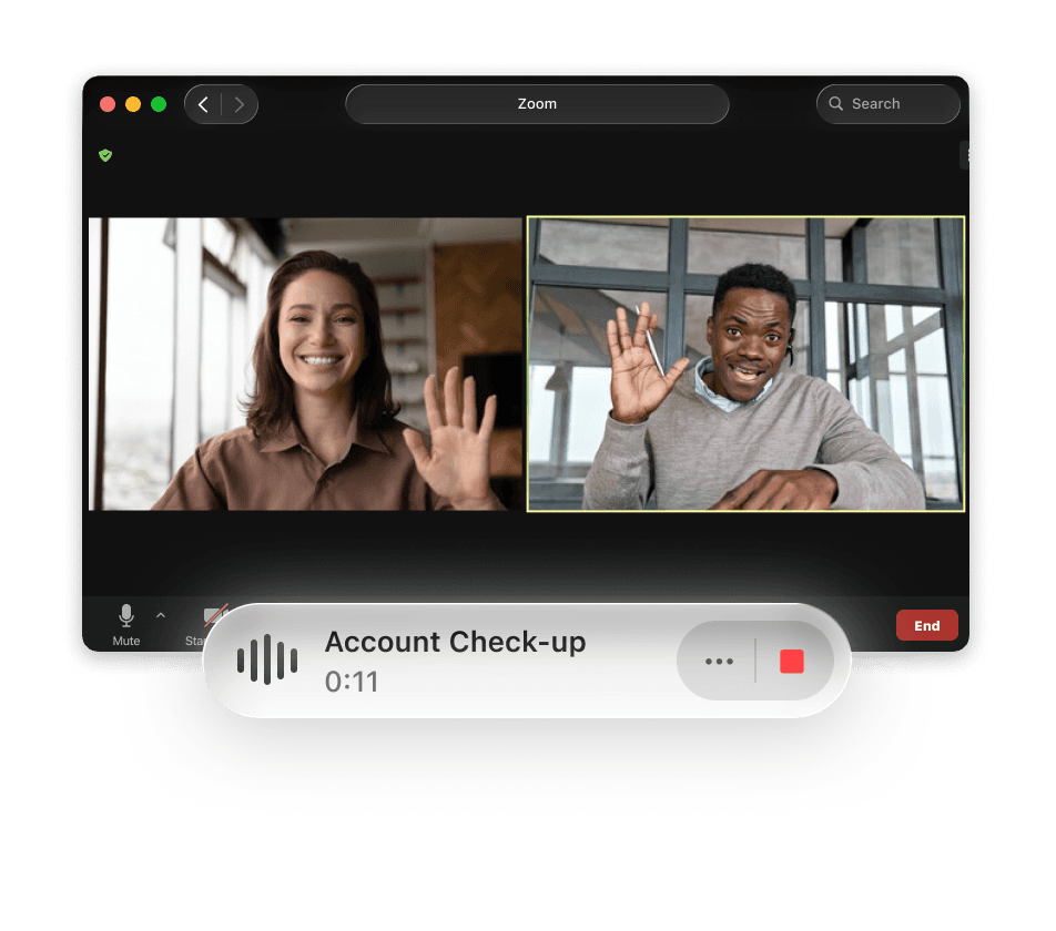 A screenshot of Traction's meeting notetaker running alongside a Zoom call.
