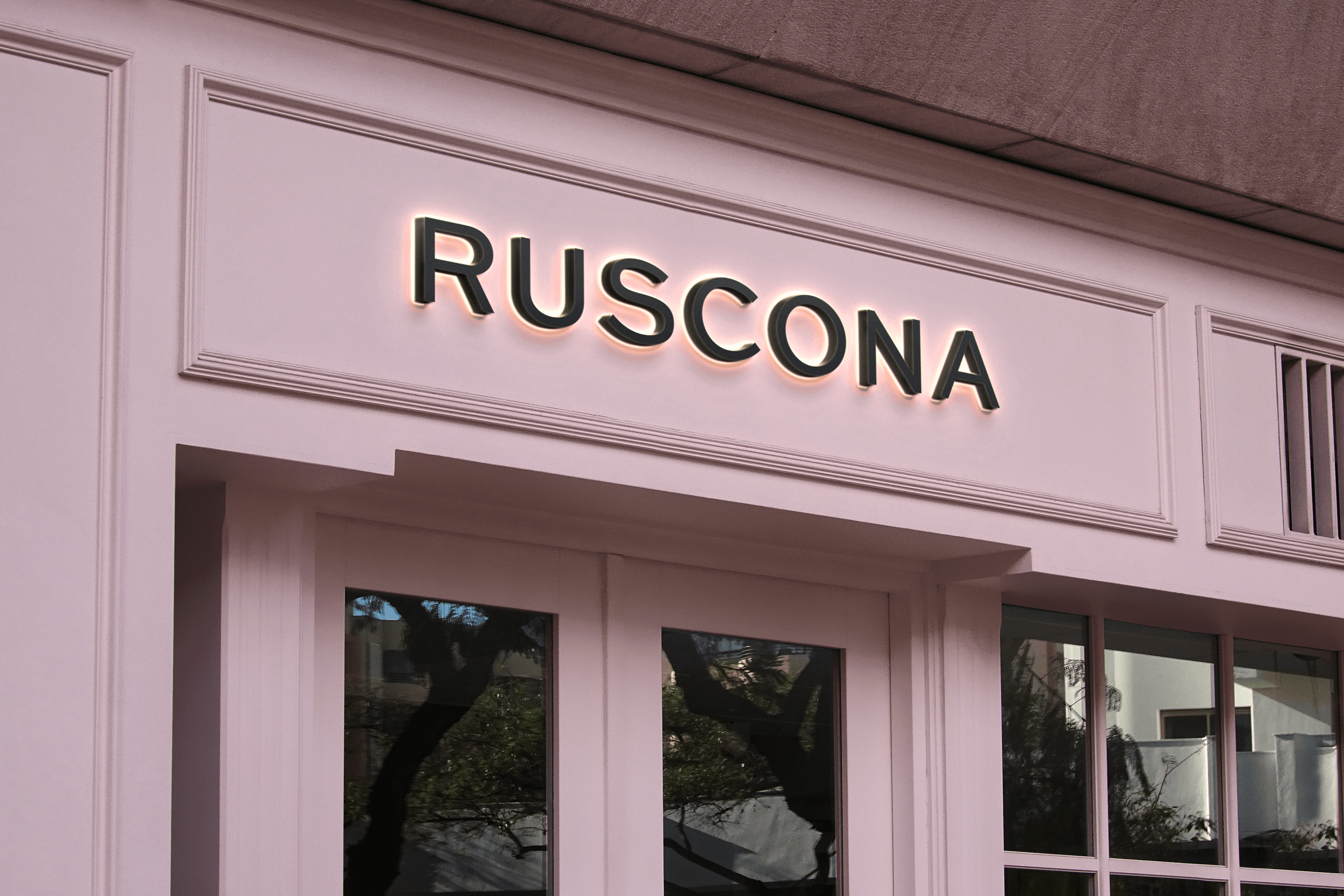 Ruscona professional beauty rebrand across nail-cosmetics packaging and identity