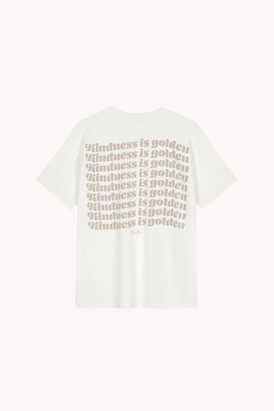 White t-shirt with "Kindness is golden" text