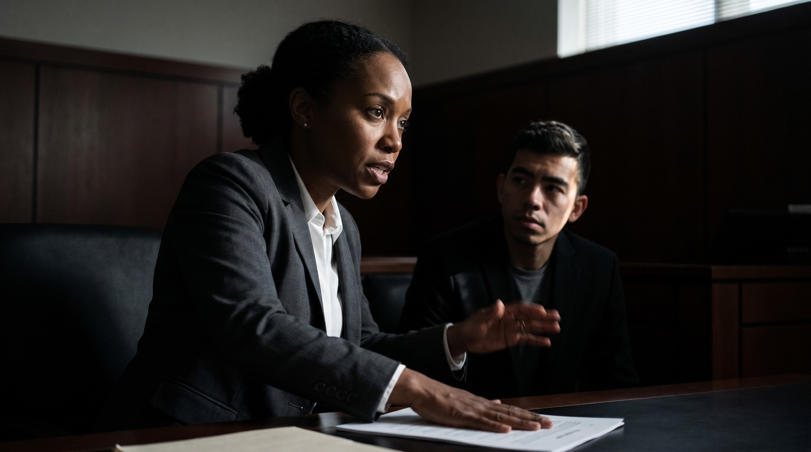 Attorney representing a client facing substance use disorder charges in a clinical legal consultation