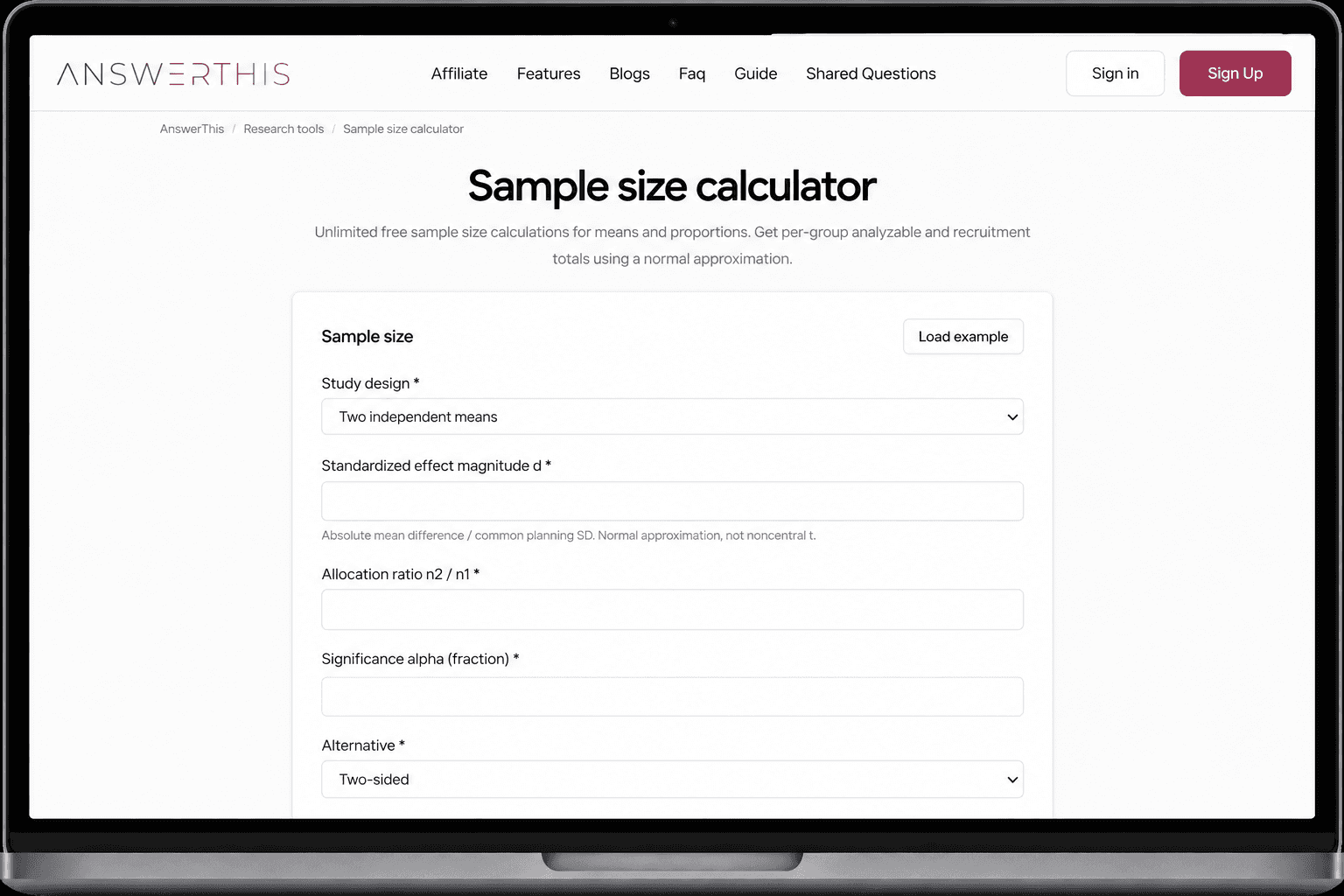 AnswerThis sample size calculator 