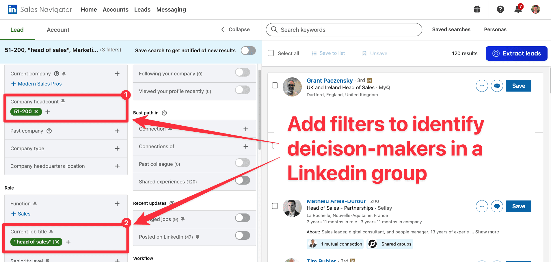 Filters on LinkedIn Sales Navigator