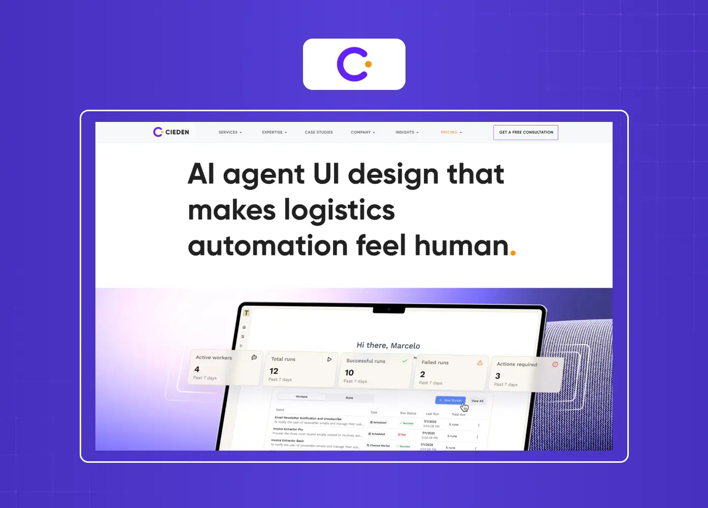 AI agent design showcase demonstrating human-centered automation for logistics and operations management.