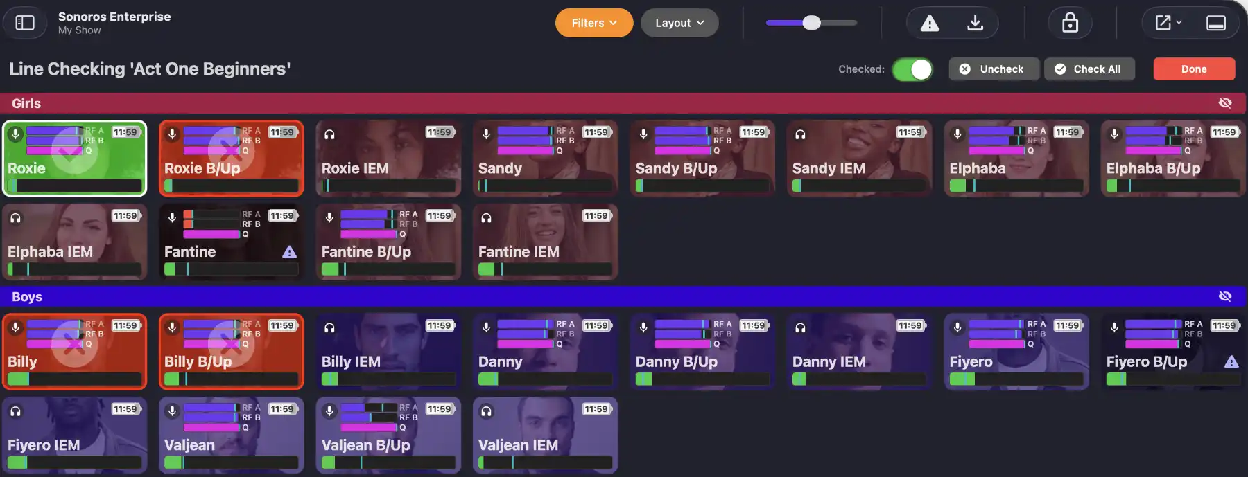 Control line check actions from the line check bar