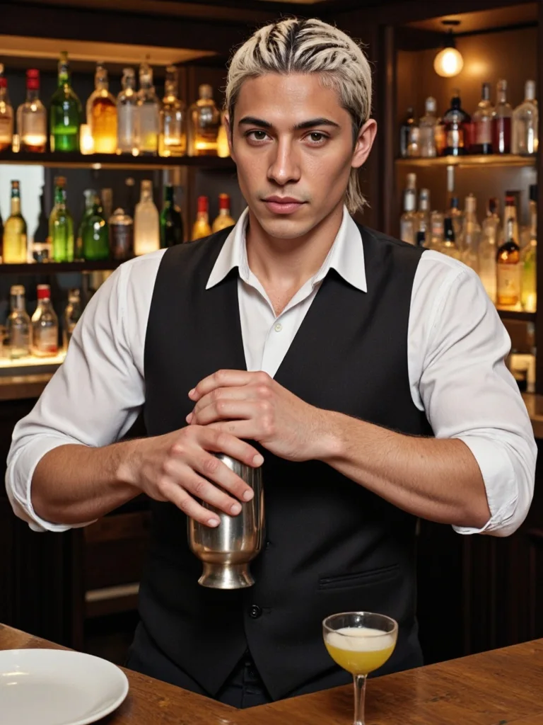 AI man bartender mixing drinks at bar