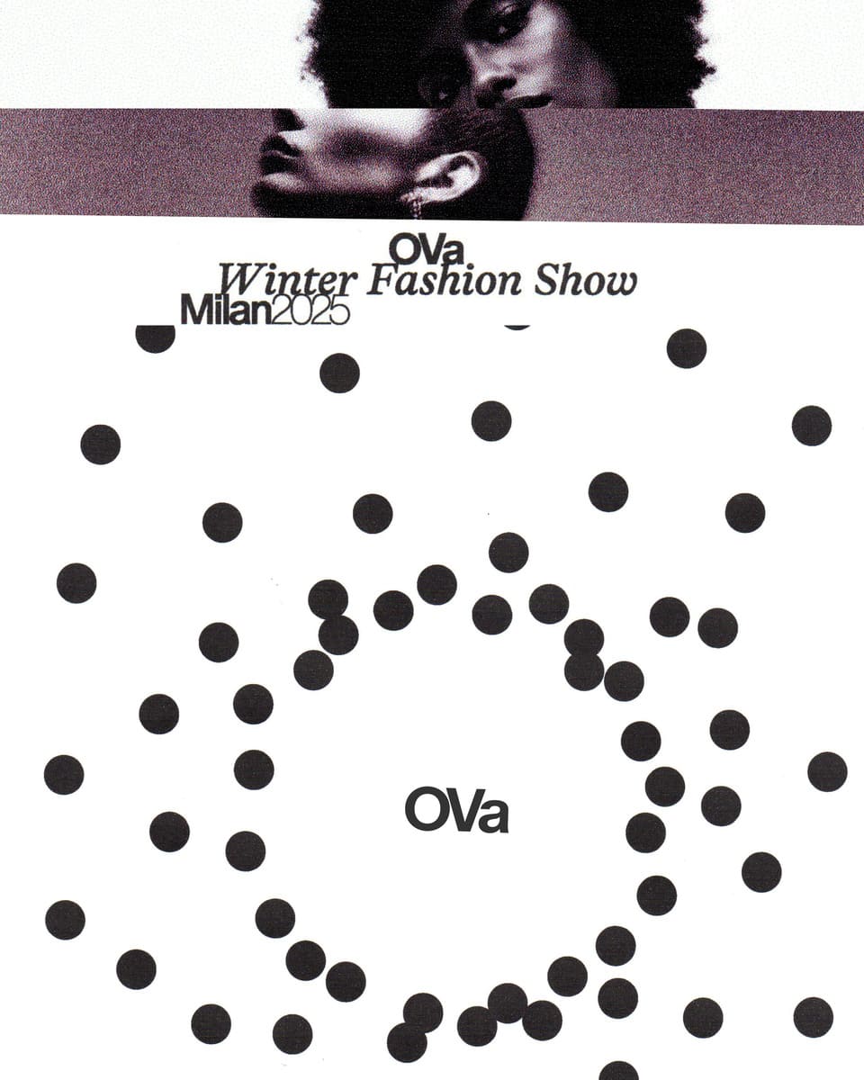 Layout design mixing images, masks, text, logo and circles in harmony.