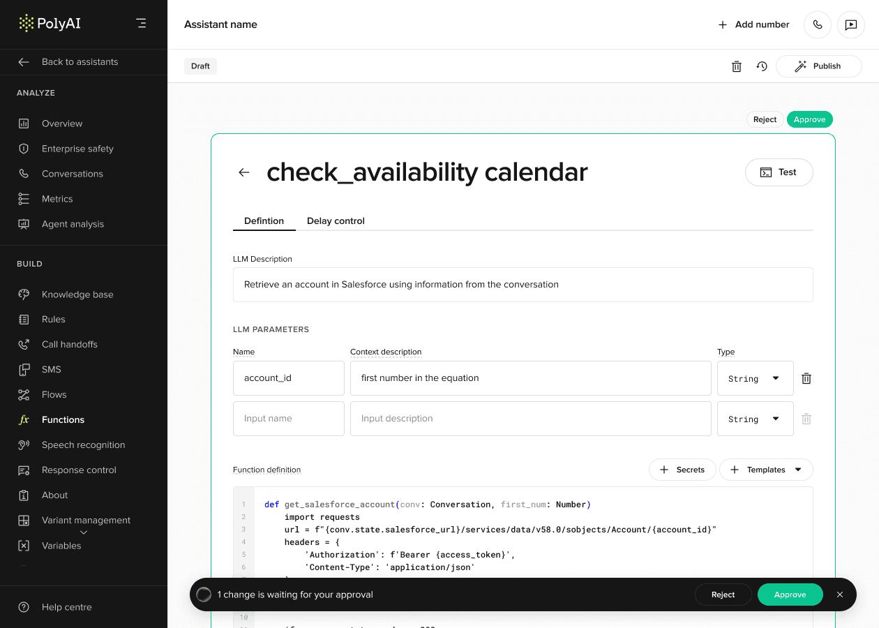 Early version: a banner at the bottom asking to approve one change at a time