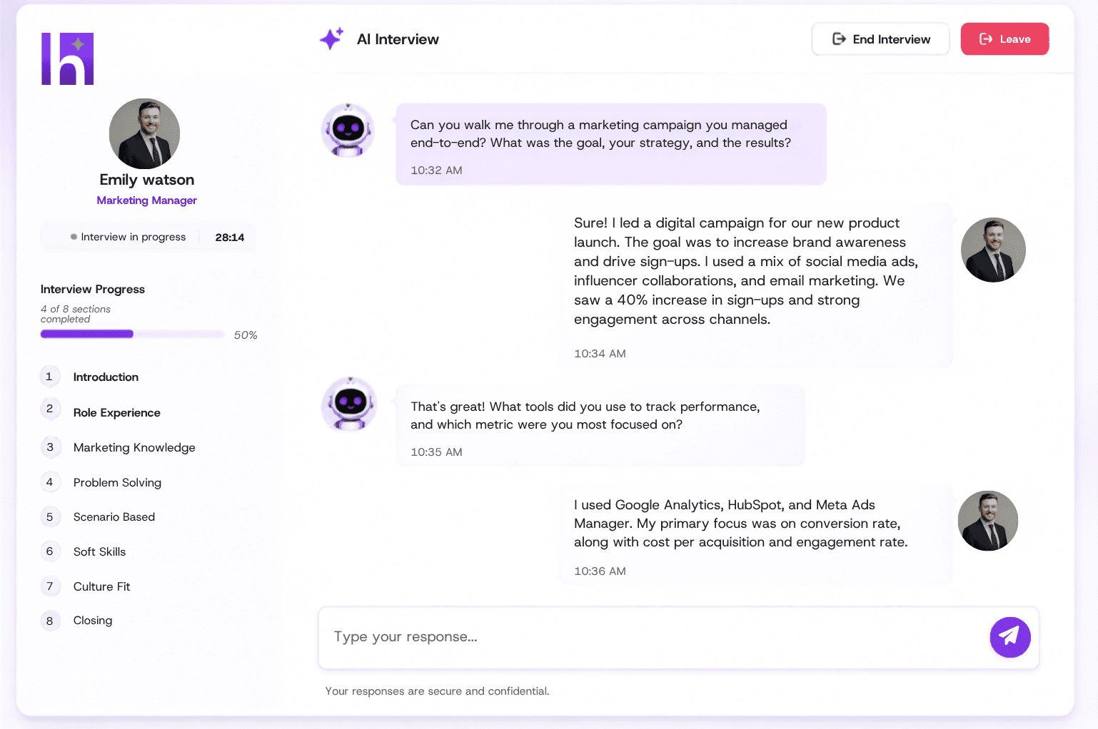 AI interview agent candidate experience example