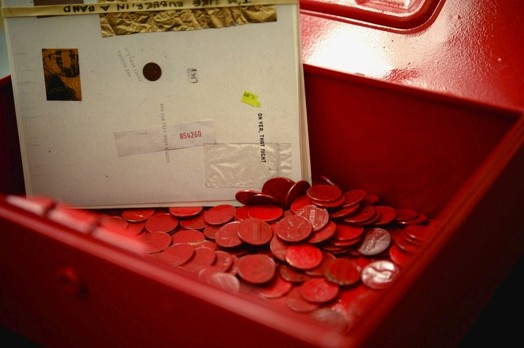 red coined box