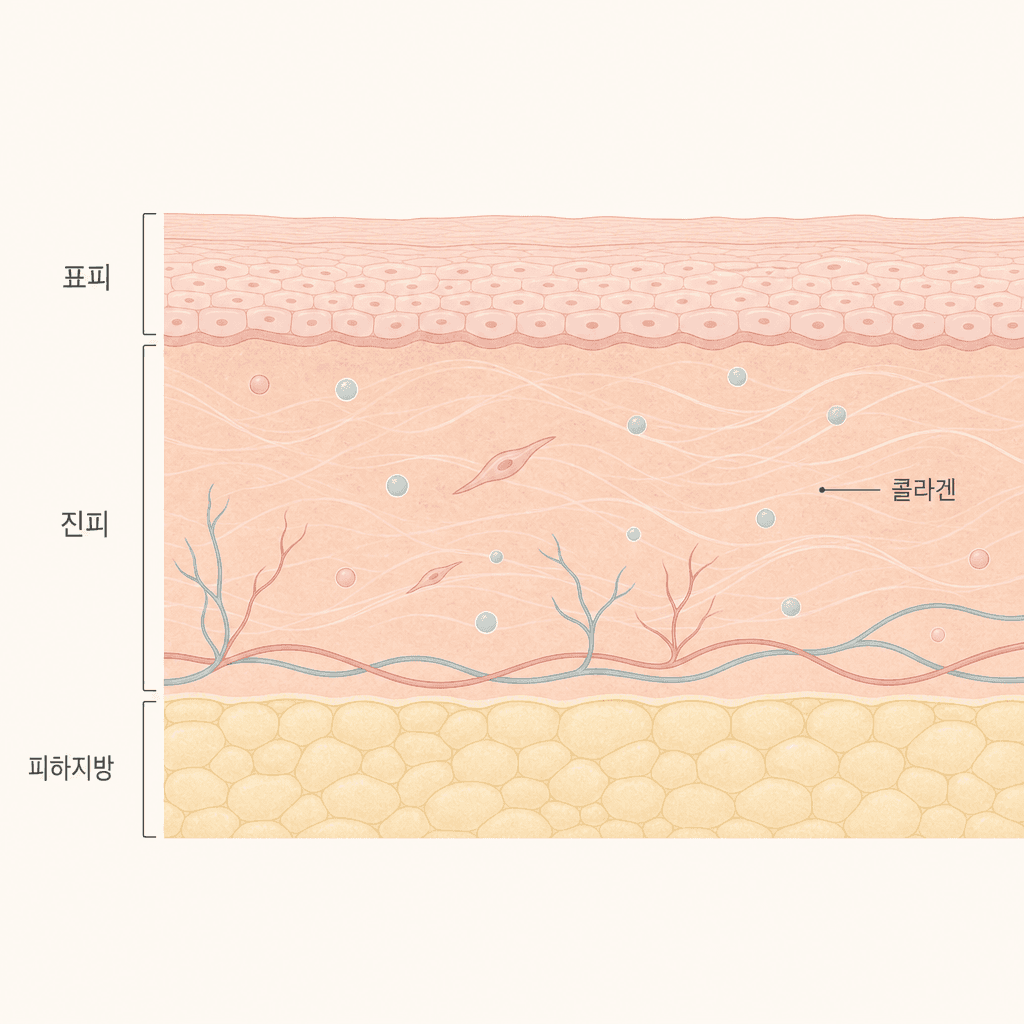 진피층에서 콜라겐 자극이 일어나는 피부 단면