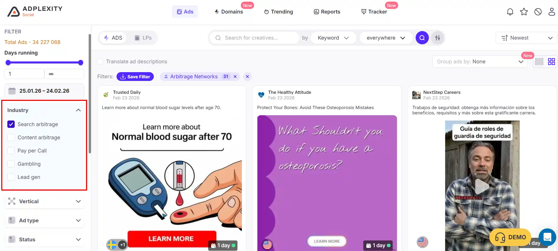 Adplexity Social for Checking Industry Filters