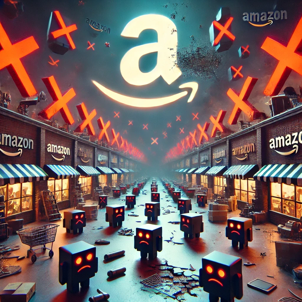 High street with Amazon logo in the sky