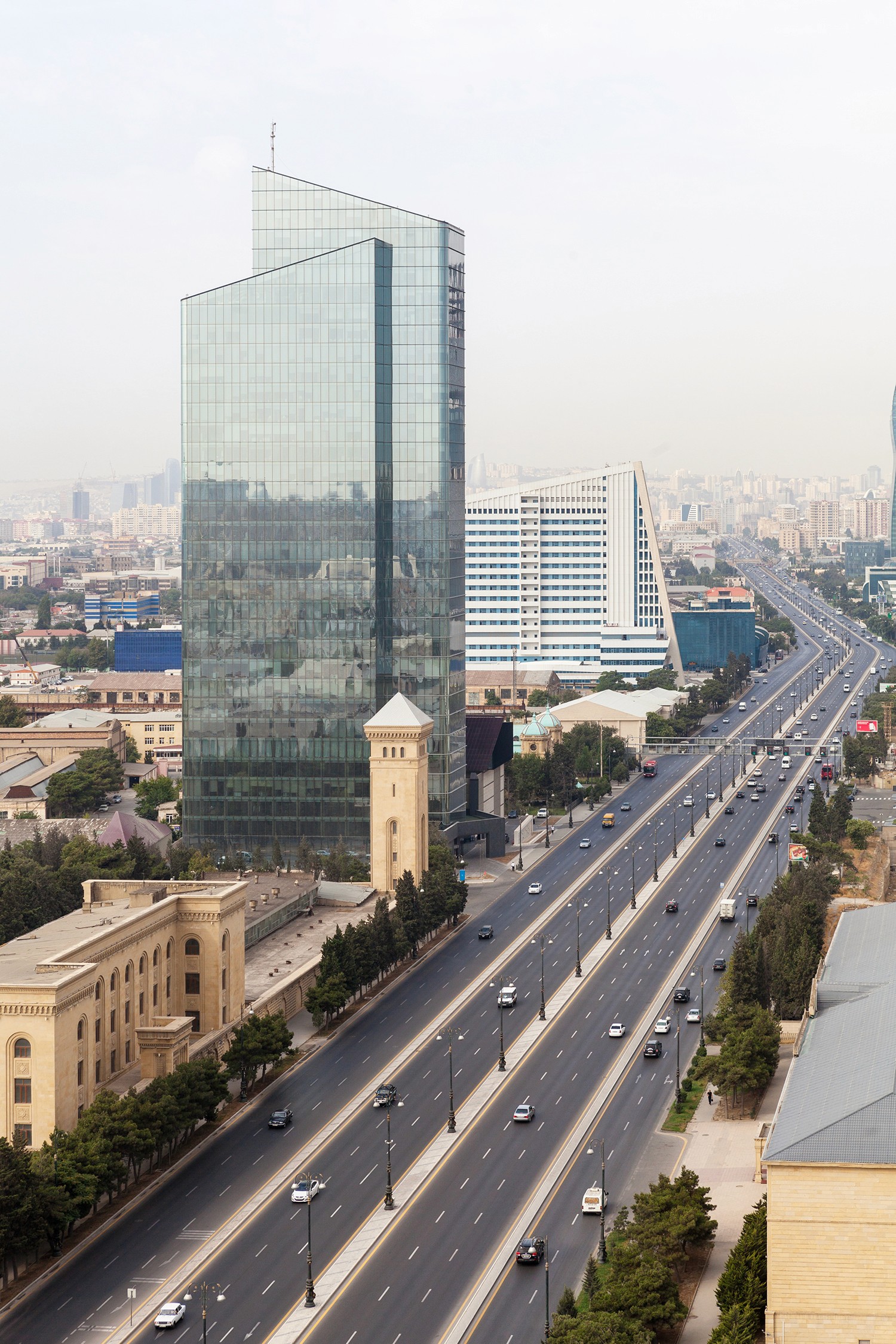 Looking up at city buildings