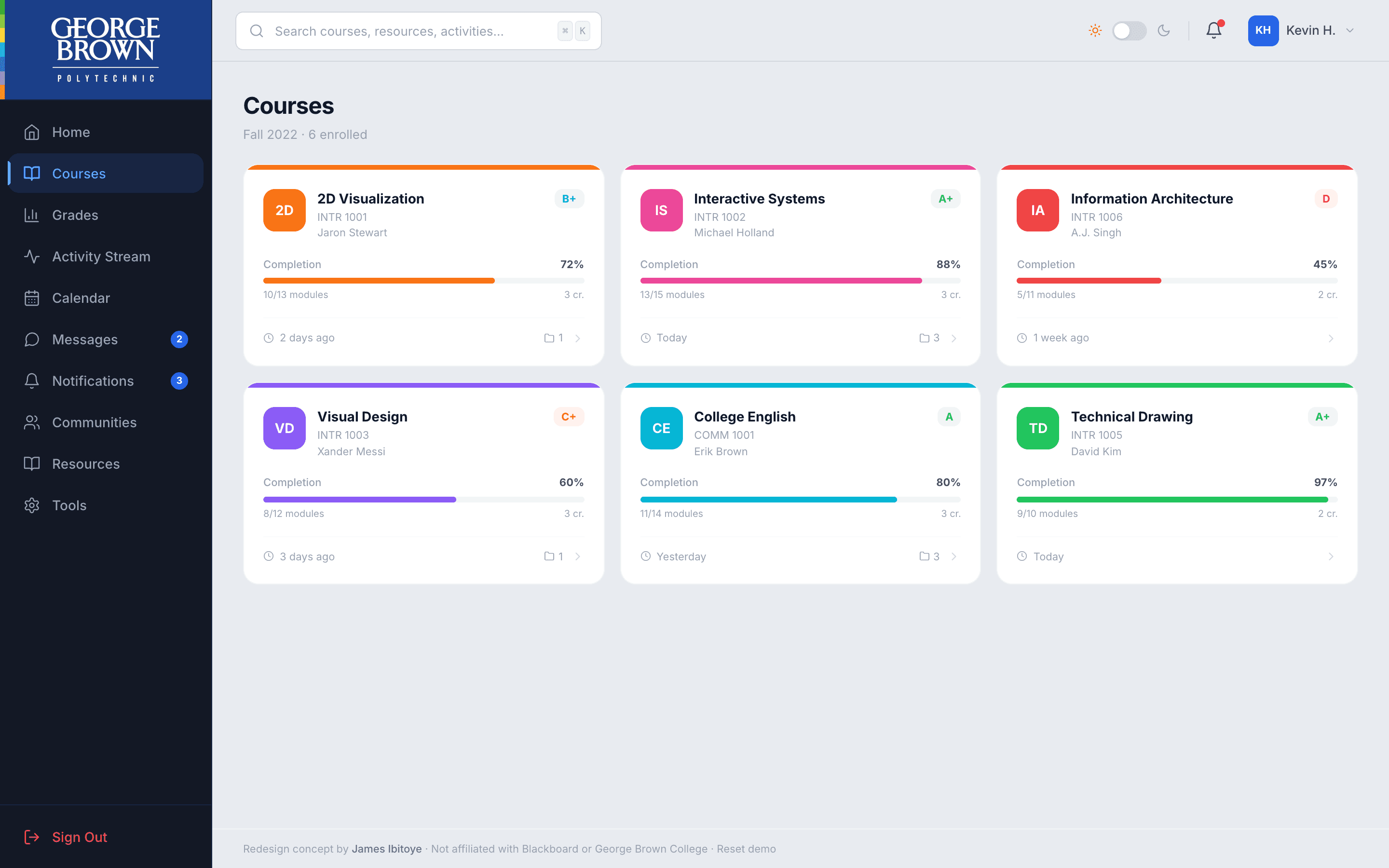 Redesigned Blackboard homepage