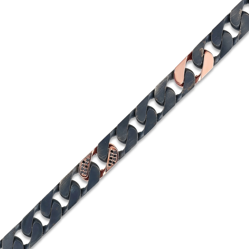 Assos Pırlanta 0.22 Karat Siyah Pırlantalı Rose Altın Erkek Bileklik