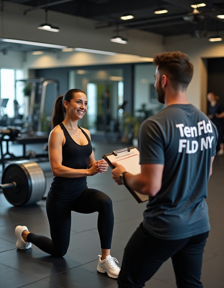 Ten FLD NYC personal trainer with his client doing lunges