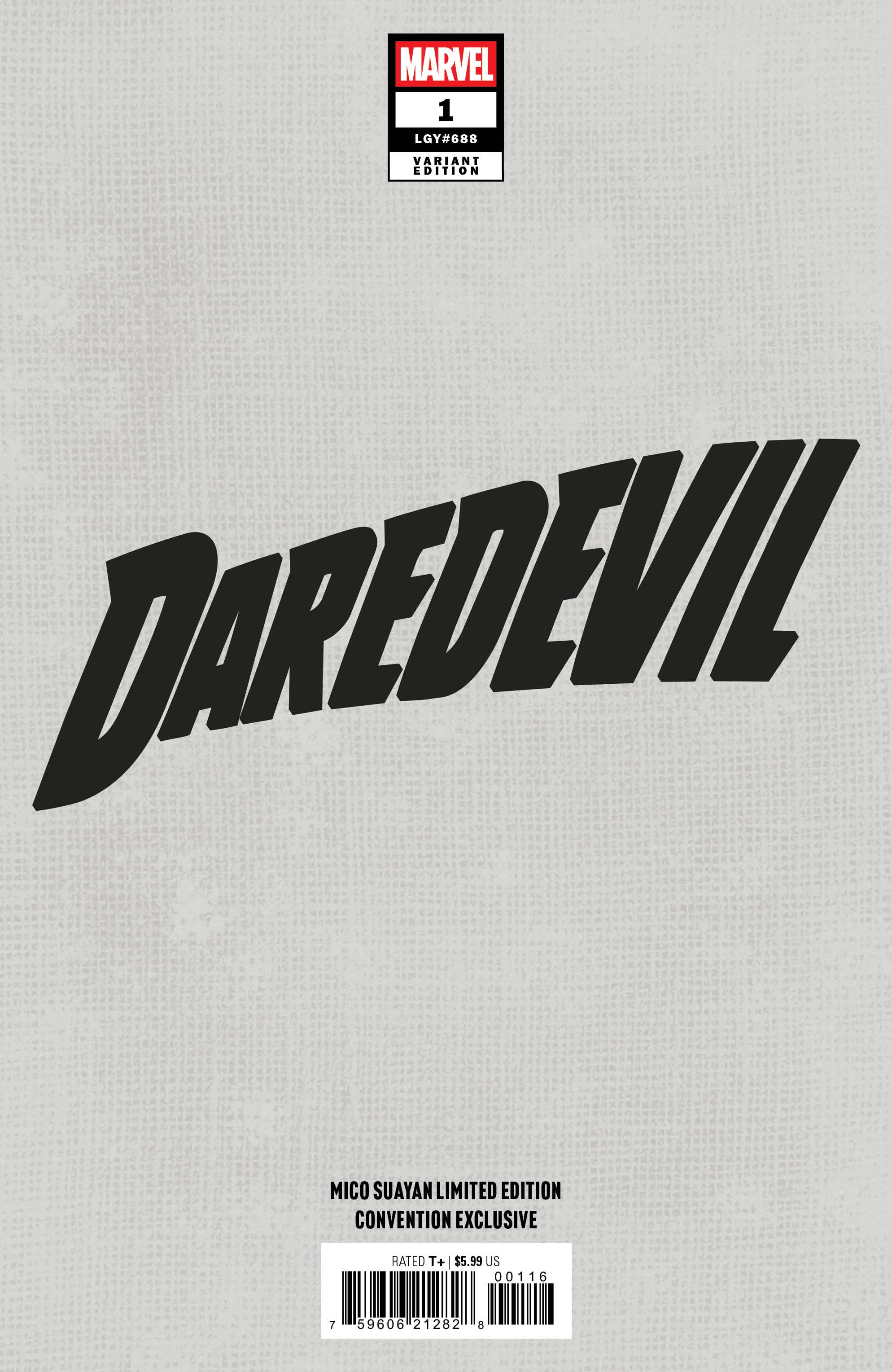 Back of Daredevil #1 Mico Suayan C2E2 exclusive variant cover art from Marvel Comics