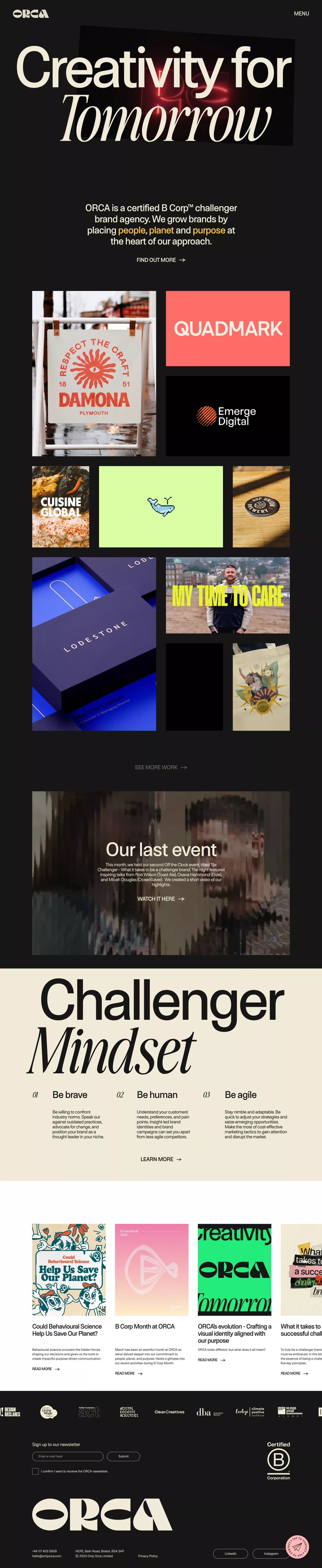 ORCA portfolio page screenshot showcasing Design and Tech design