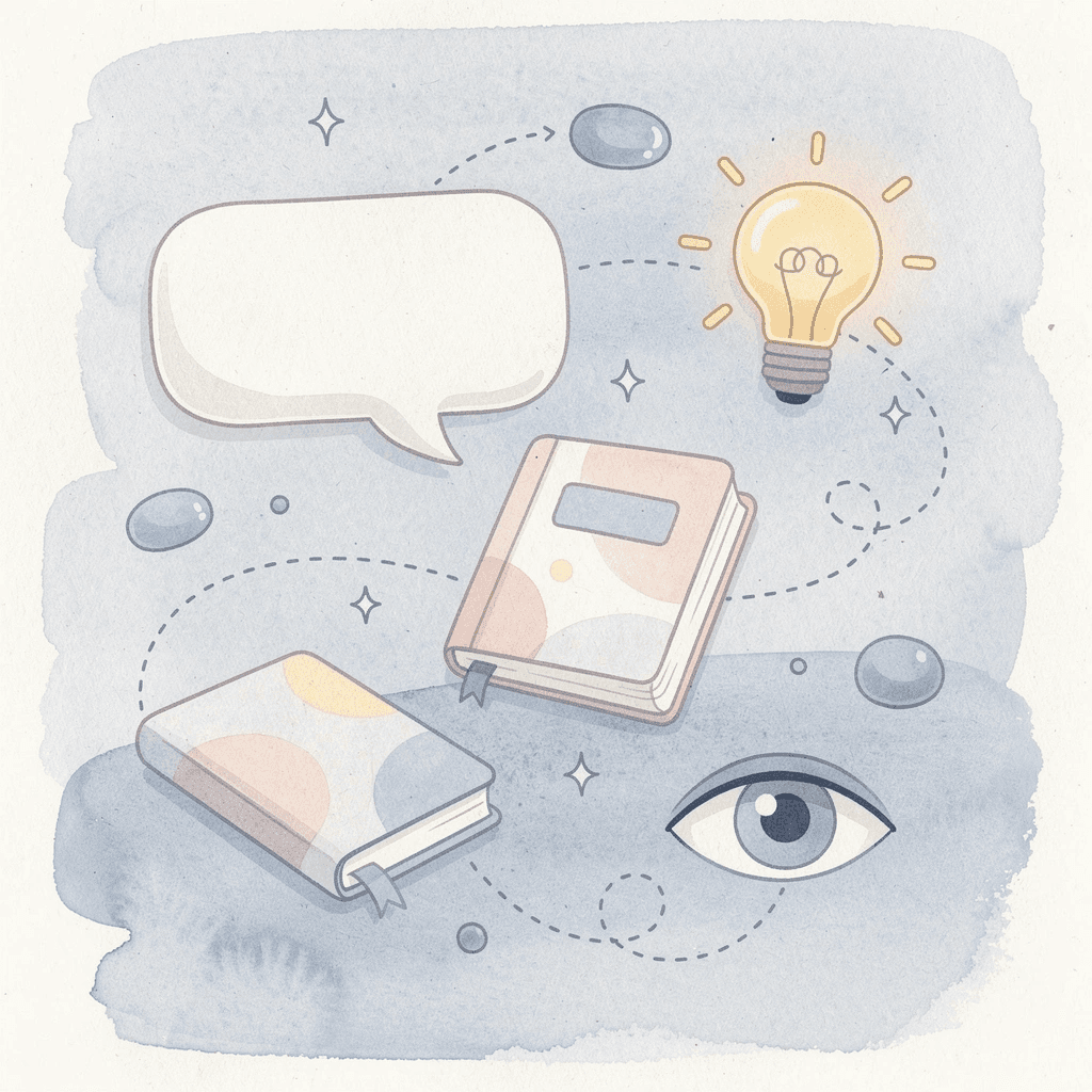 Scene illustration of unique memories and experiences orbiting a central brain concept