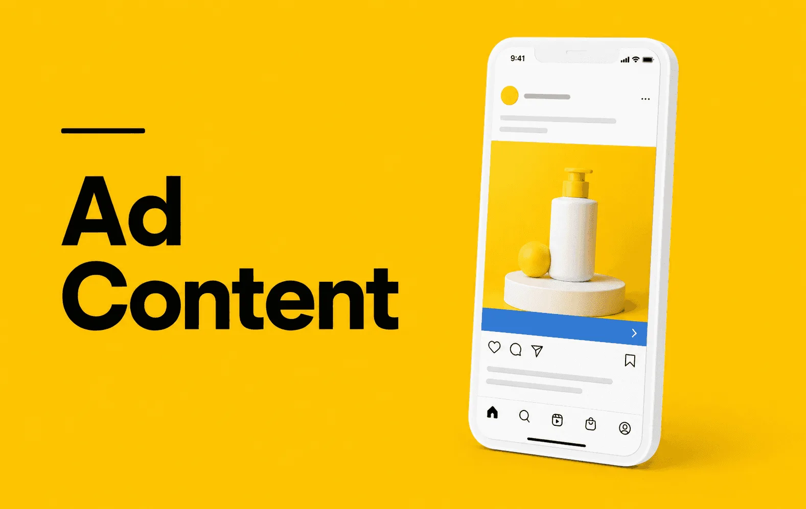 Ad Content on yellow background with phone mockup