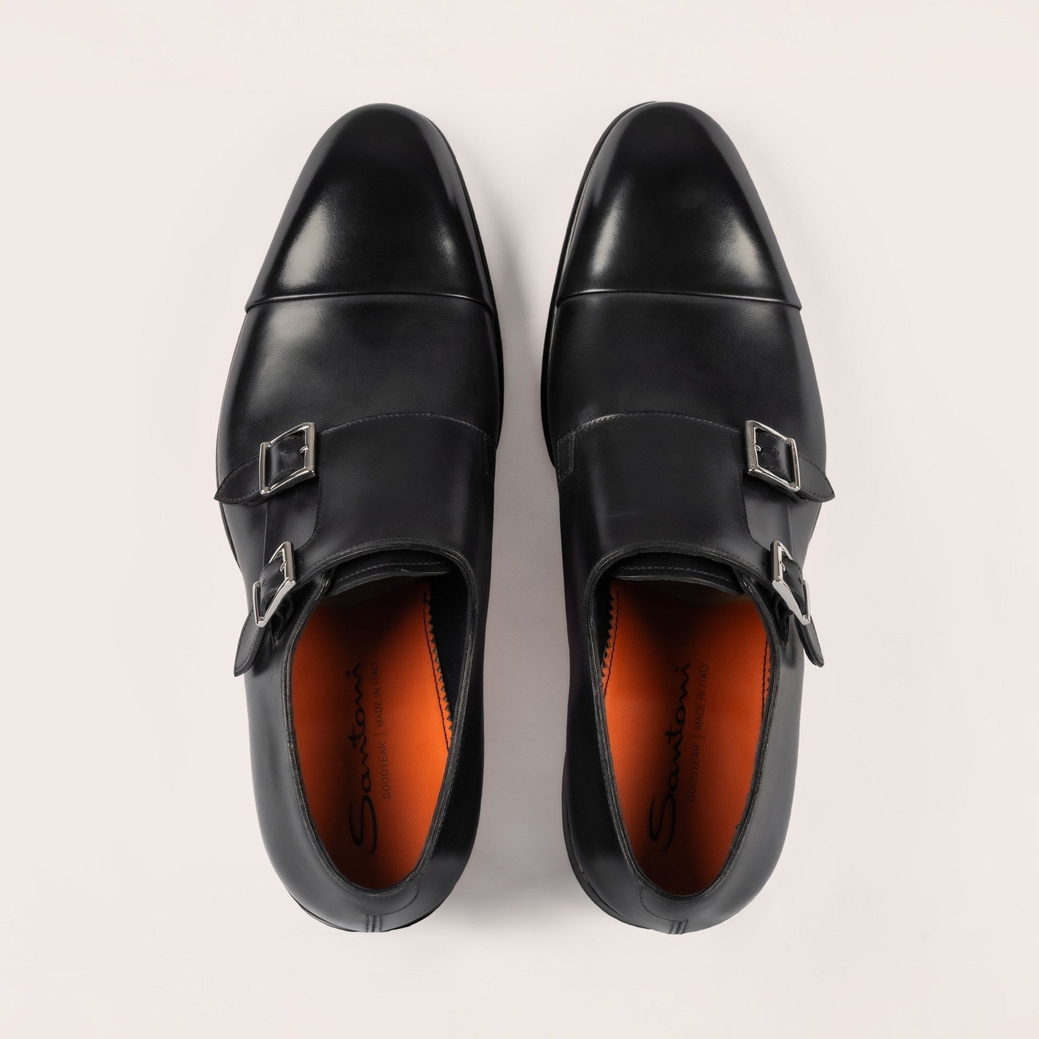 Men’s polished blue leather double - buckle shoe - Mandelli UK