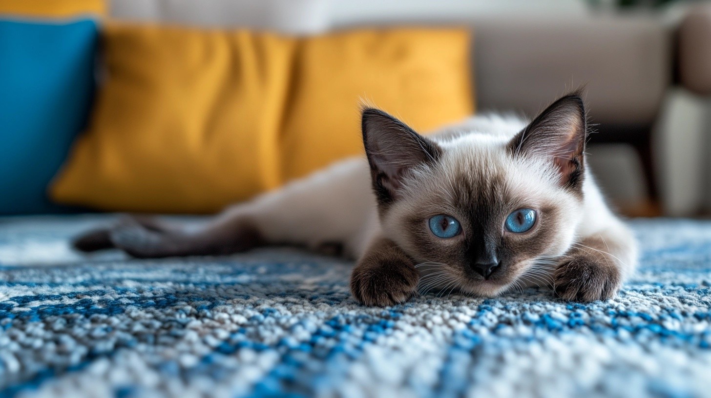 Adorable cat on a rug