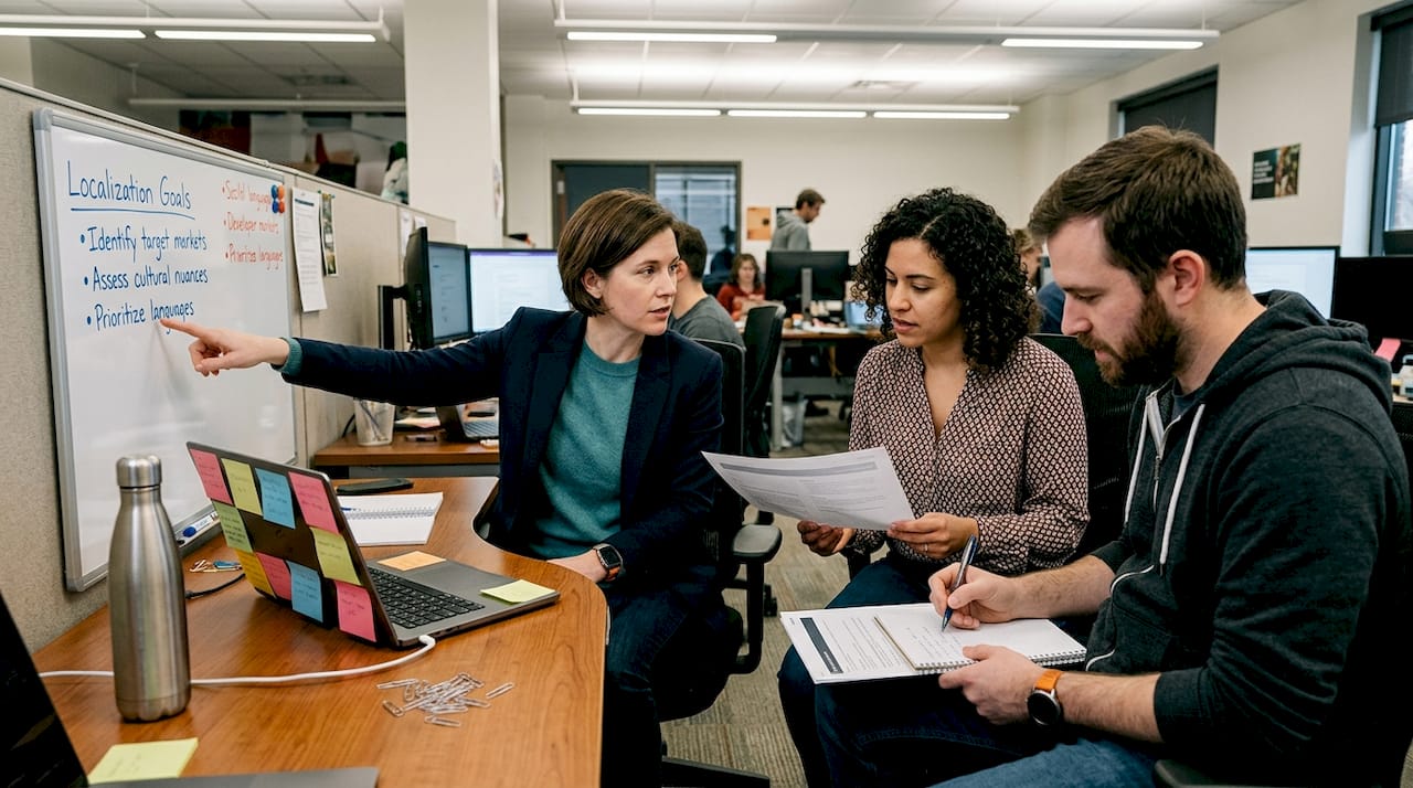 Team defining localization objectives in office