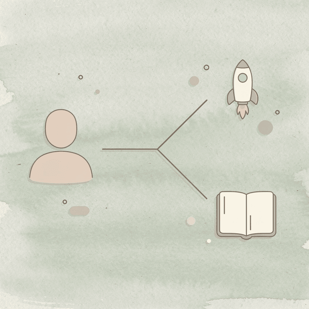 Icon showing one path splitting into two outcomes: iterative teams advancing versus static teams falling behind