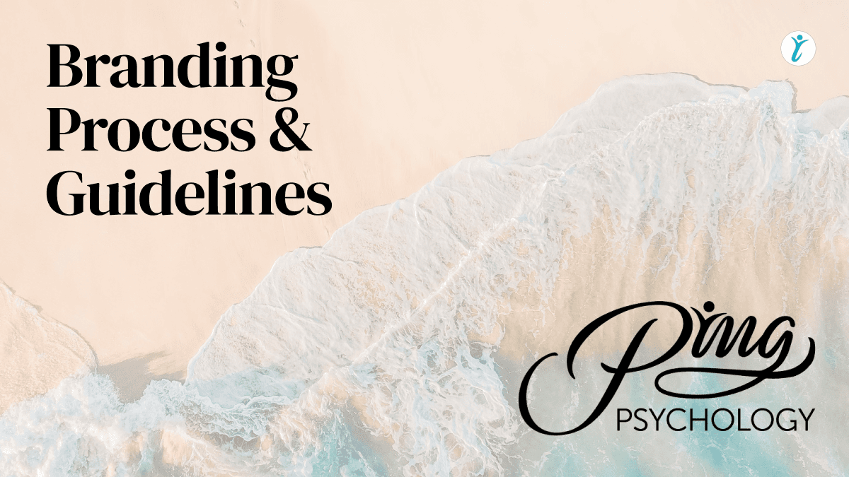 Ping Psychology branding process & guidelines cover page with light beach background