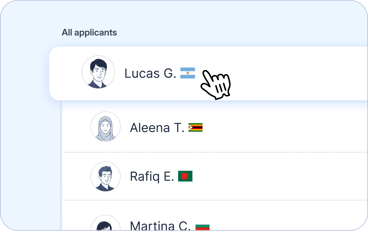 list of talents with match scores