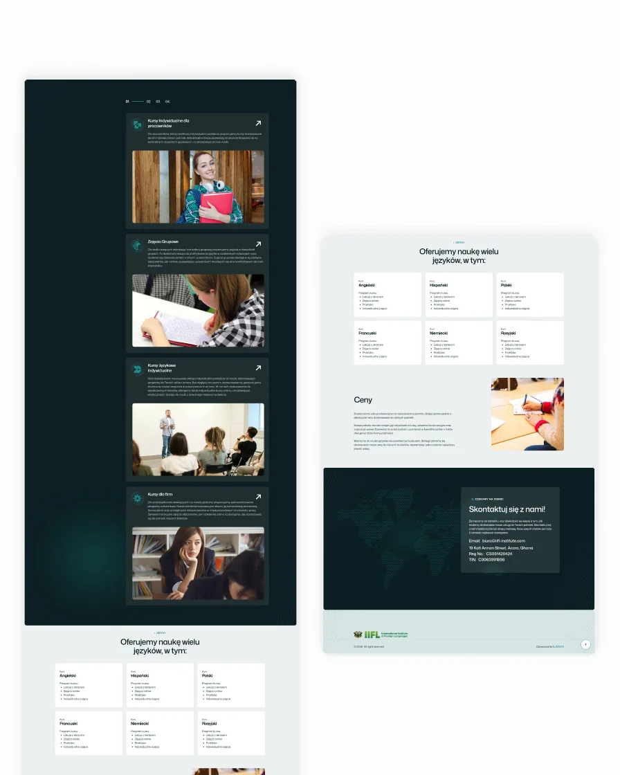 IIFL language school course, pricing and contact page designs