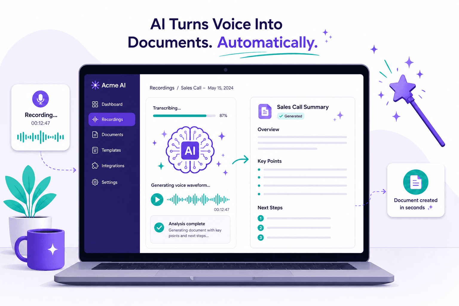 AI generating narration and documentation from a product screen recording
